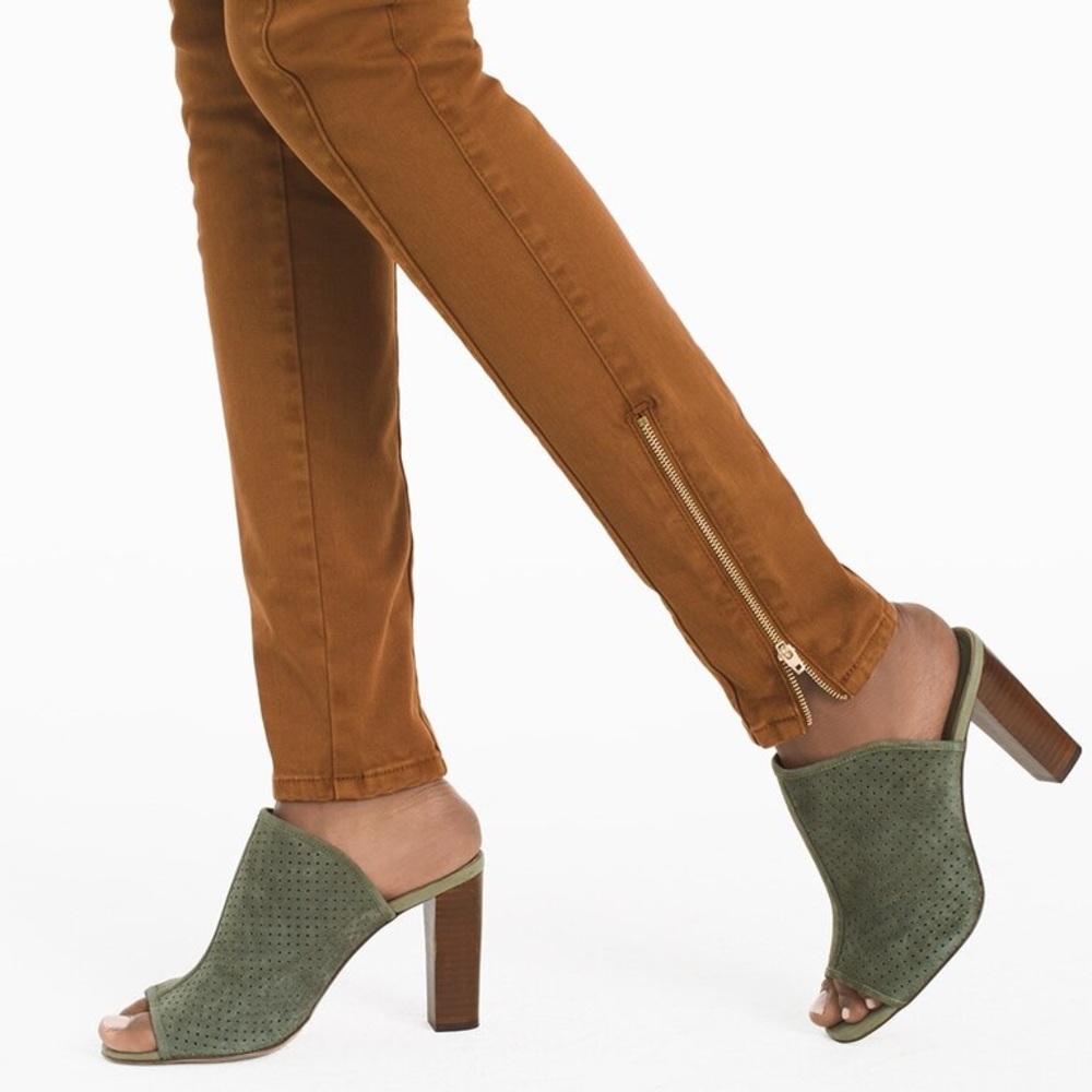 White House Black Market Military Green Suede Mule